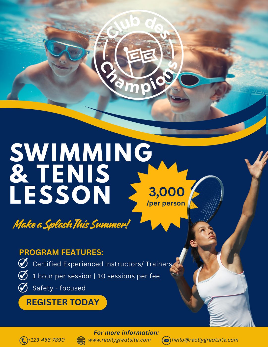 Swimming and tennis lessons flyer
